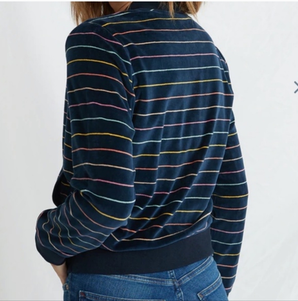 Marine Layer Jacket Auckland Velour Bomber Navy Stripe Zip Up Track Coat - Picture 8 of 10